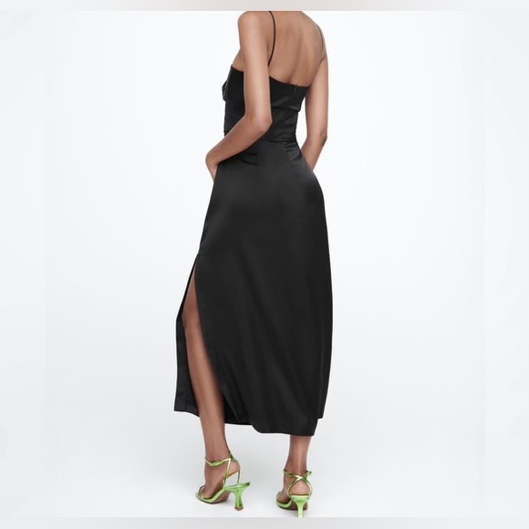 Zara Women’s High Slit Black Satin Corset Midi Dress - Picture 3 of 12